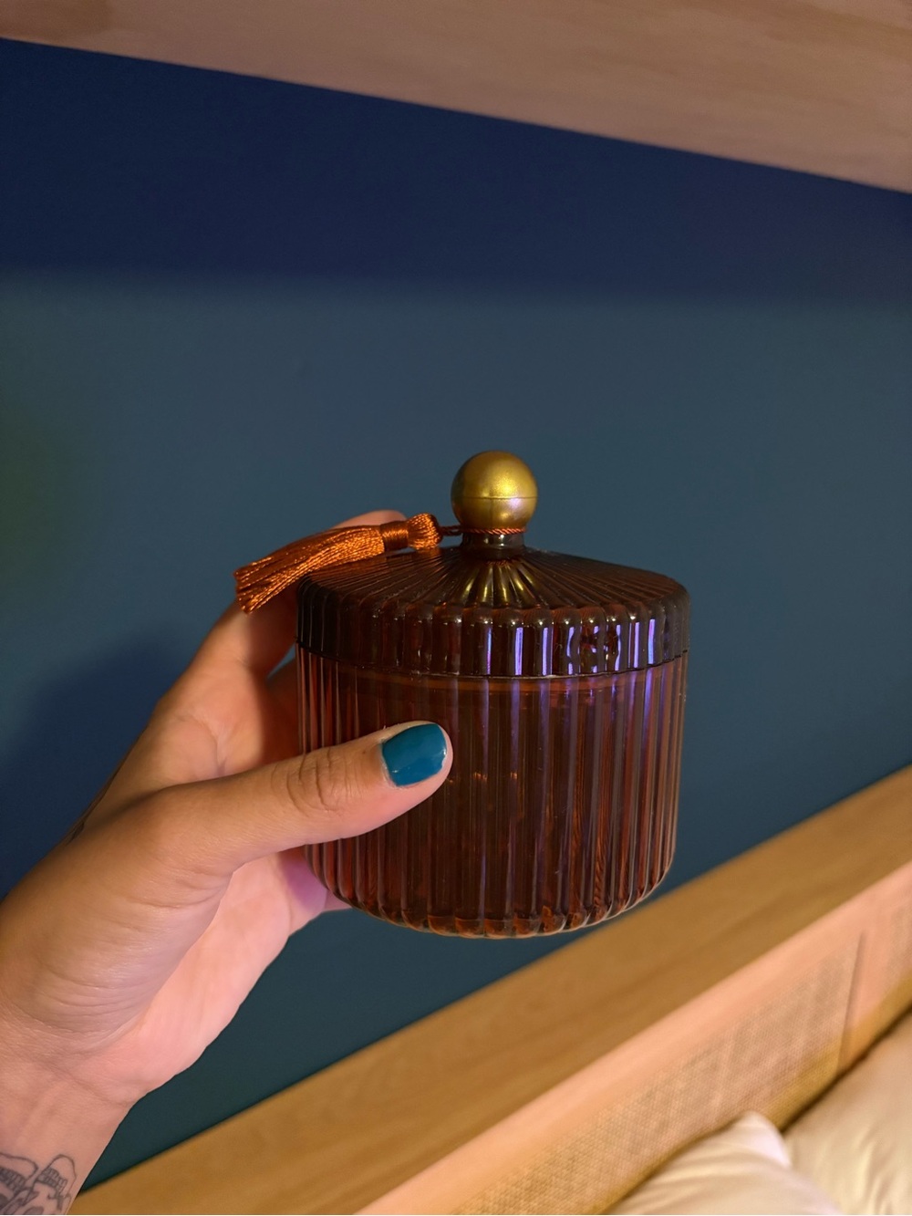 Amber plastic Decorative Jar with Tassel Lid